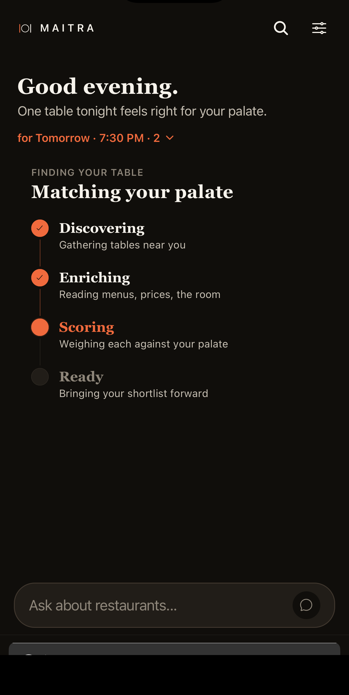 Maitra matching your palate